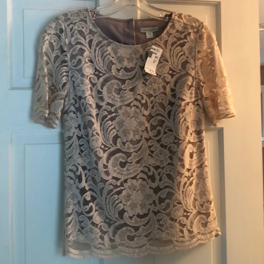 Garnet Hill Button Back Lace Top - Picture 1 of 6